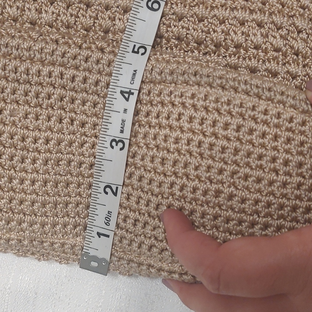 The Sak Tan Crocheted Stitch Purse Handbag Two Shoulder Straps Tan Lining - Picture 9 of 9